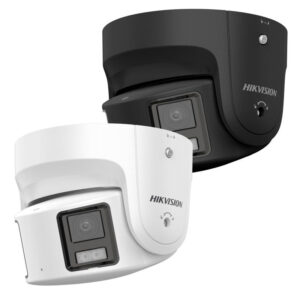 Hikvision DS-2CD2387G2P-LSU/SL IP kameralar, siyah ve beyaz renklerde, geniş açı lensli.