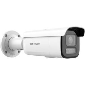 Hikvision IP kamera, beyaz renkli ve dış mekan kullanımı için tasarlanmış.