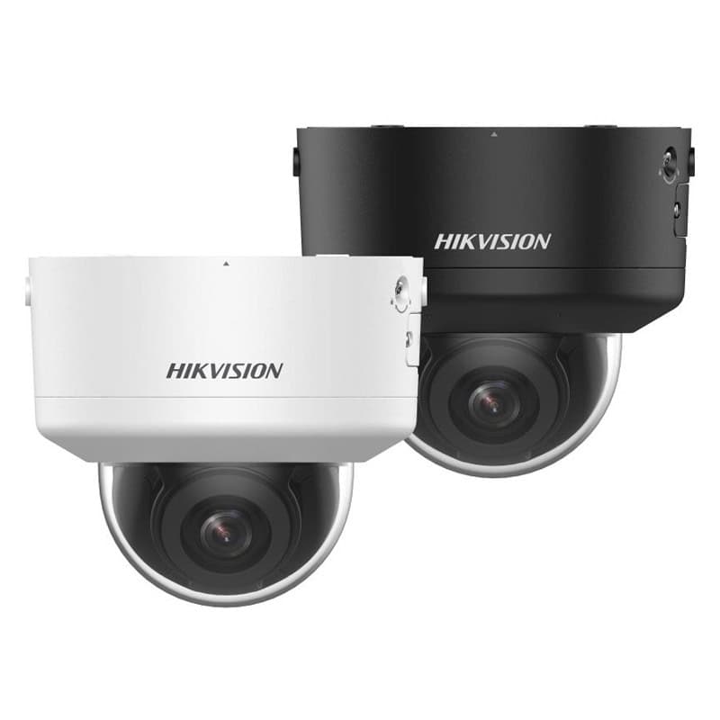 Hikvision DS-2CD2746G2H-IPTRZS 4 MP AcuSense Dome Kamera, siyah ve beyaz renkli, iki kamera.