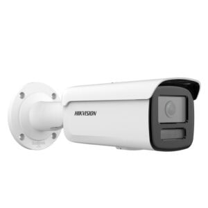 Hikvision DS-2CD2T23G2-2I 2 MP IP kamera, beyaz renkli, dış mekan kullanımı için tasarlandı.